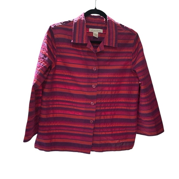 Citron Women's Striped Button Down Shirt - Red and Purple - Picture 1 of 4